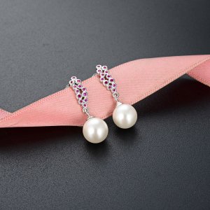 925 Sterling Silver Flower Pearl Wearing Earrings